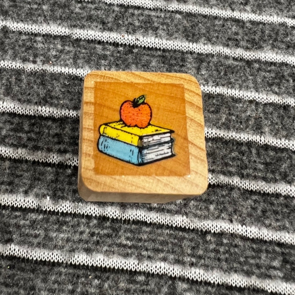 Rubber Stamp Small Wood Good Apple on Books Teacher School